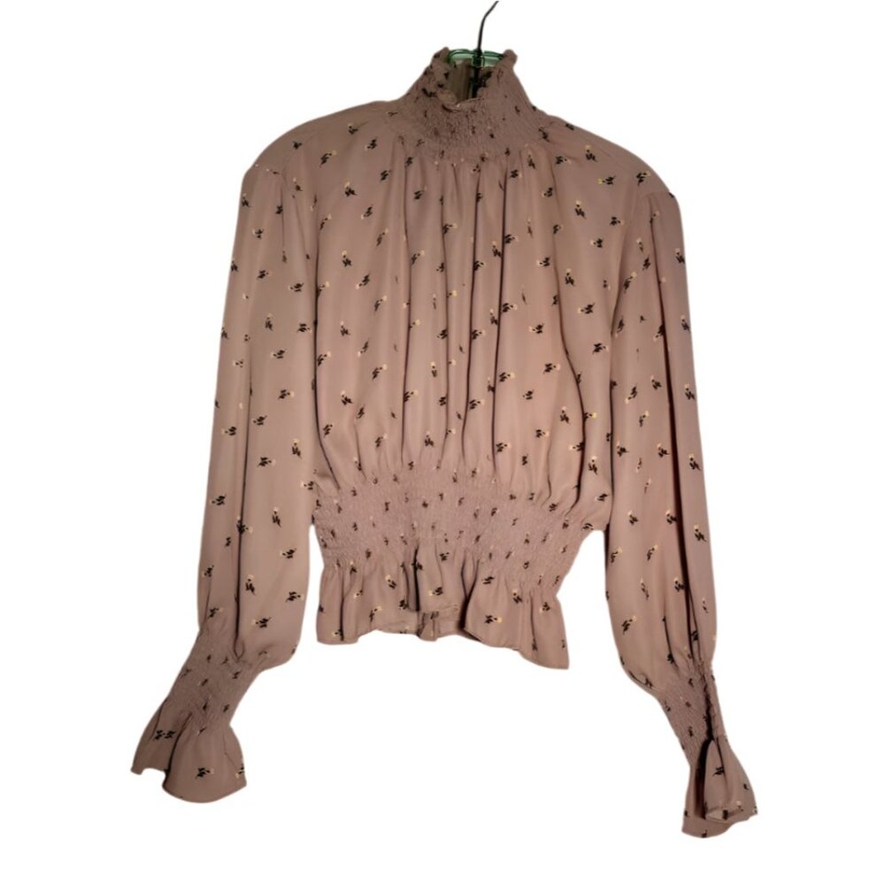 Shinestar High Neck Smocked Top with Ruffled Sleeves‎